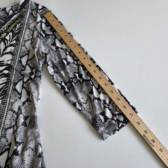 JM Collection Tunic Top Women M Multicolor 3/4 Sleeve V Neck Geo Snake Print 90s - Picture 6 of 14